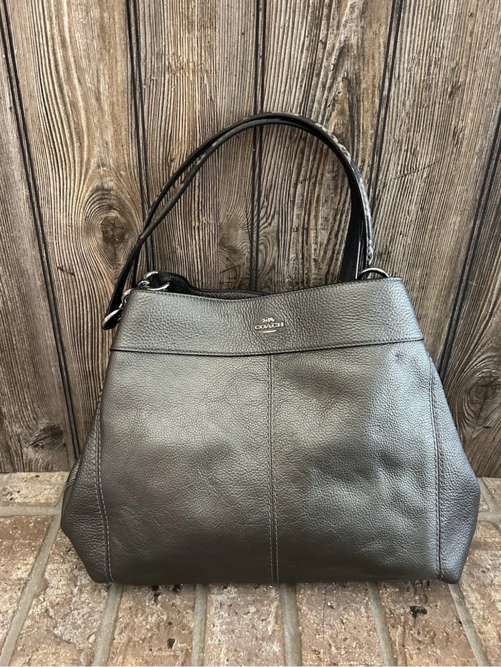 Coach Lexy Pebble Leather Shoulder Bag in Gunmetal Metallic Style F28993